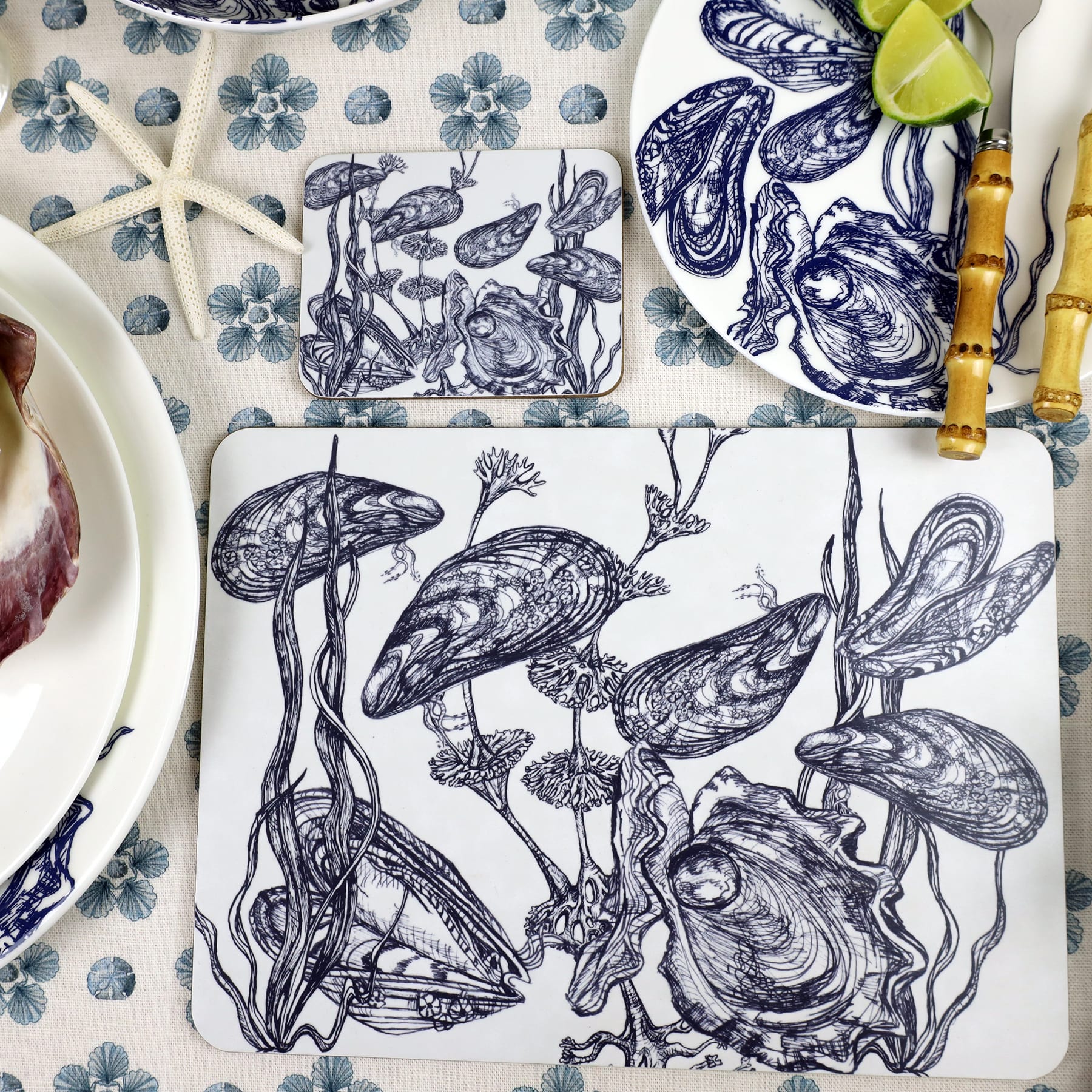 Blue And White Mussel Design Placemat - Image 3
