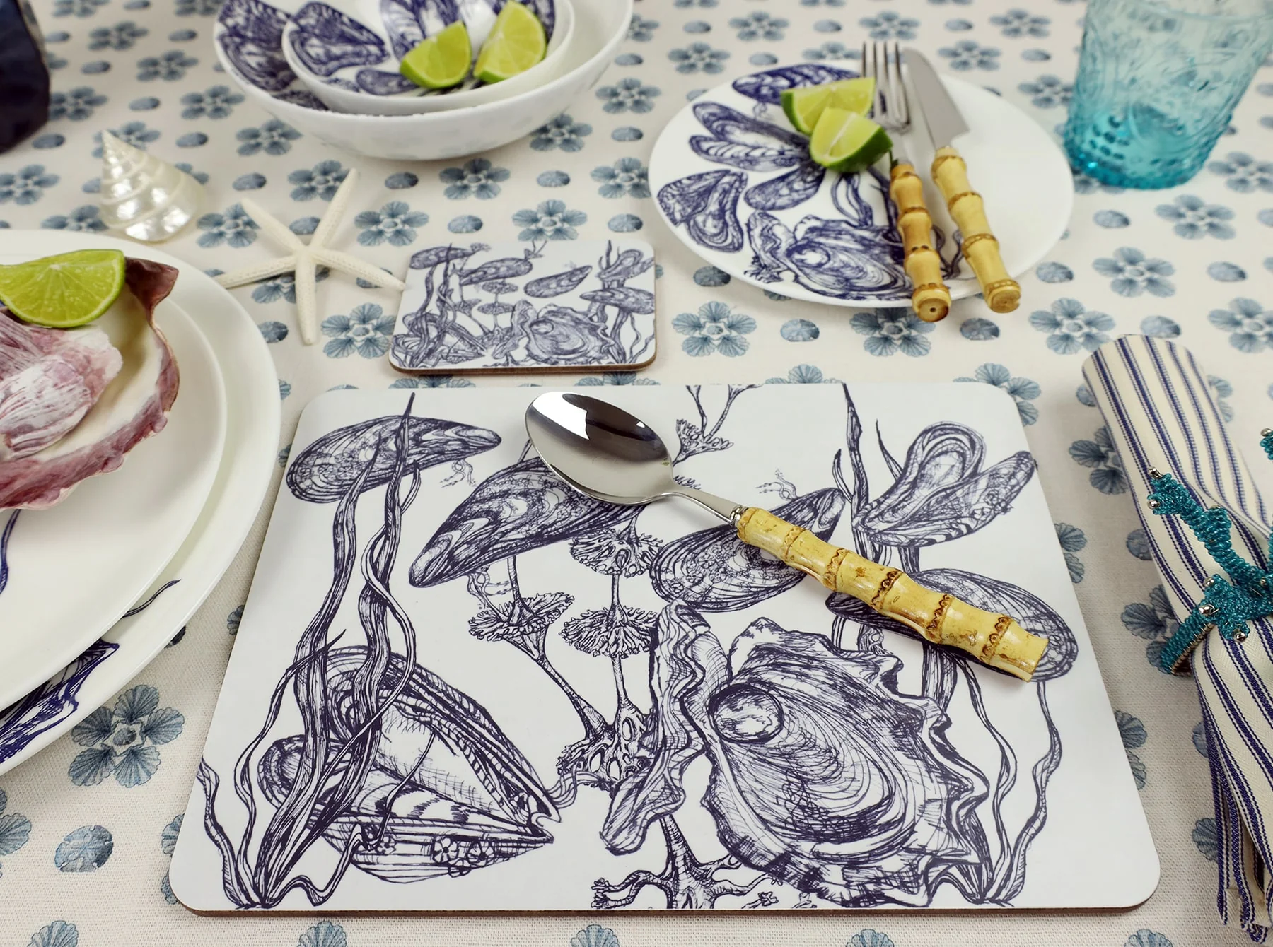 Blue And White Mussel Design Placemat - Image 4