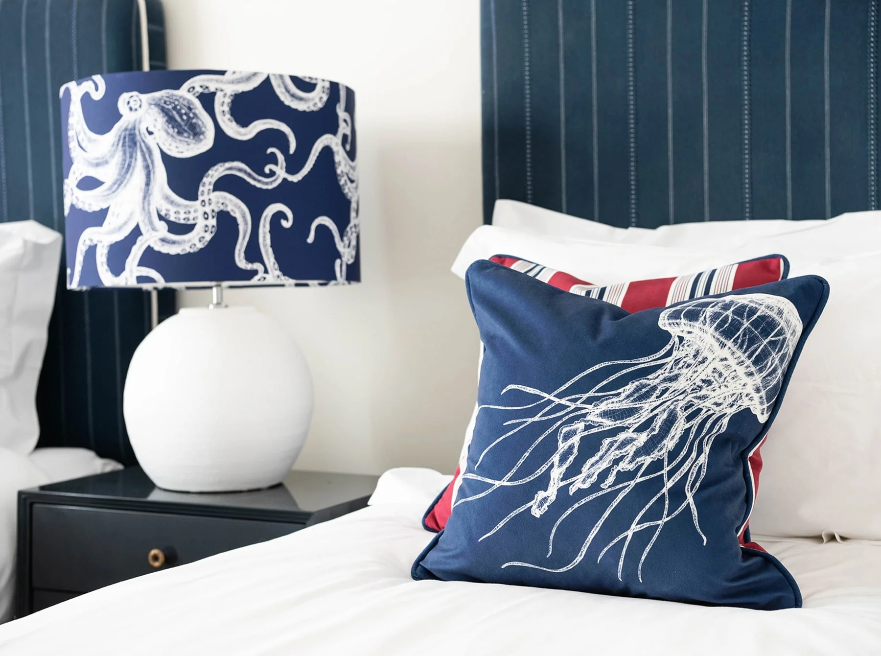 White On Marine Blue Octopus Lampshade - Image 3