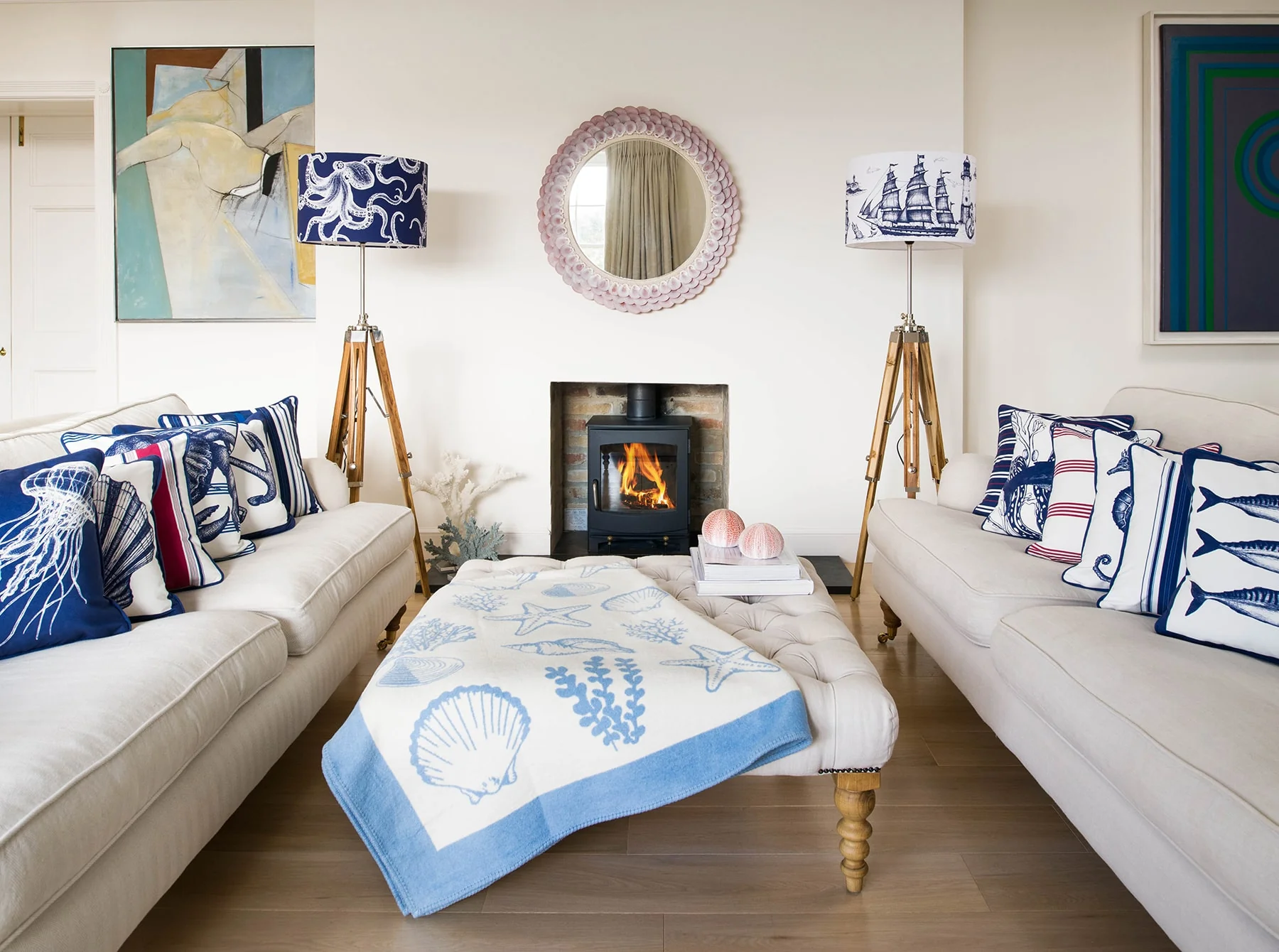 White On Marine Blue Octopus Lampshade - Image 4