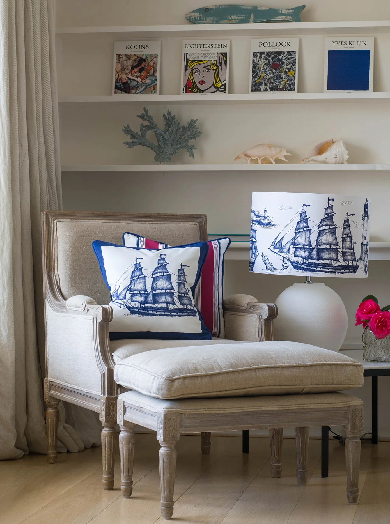 Maritime Lampshade In Marine Blue On White - Image 4