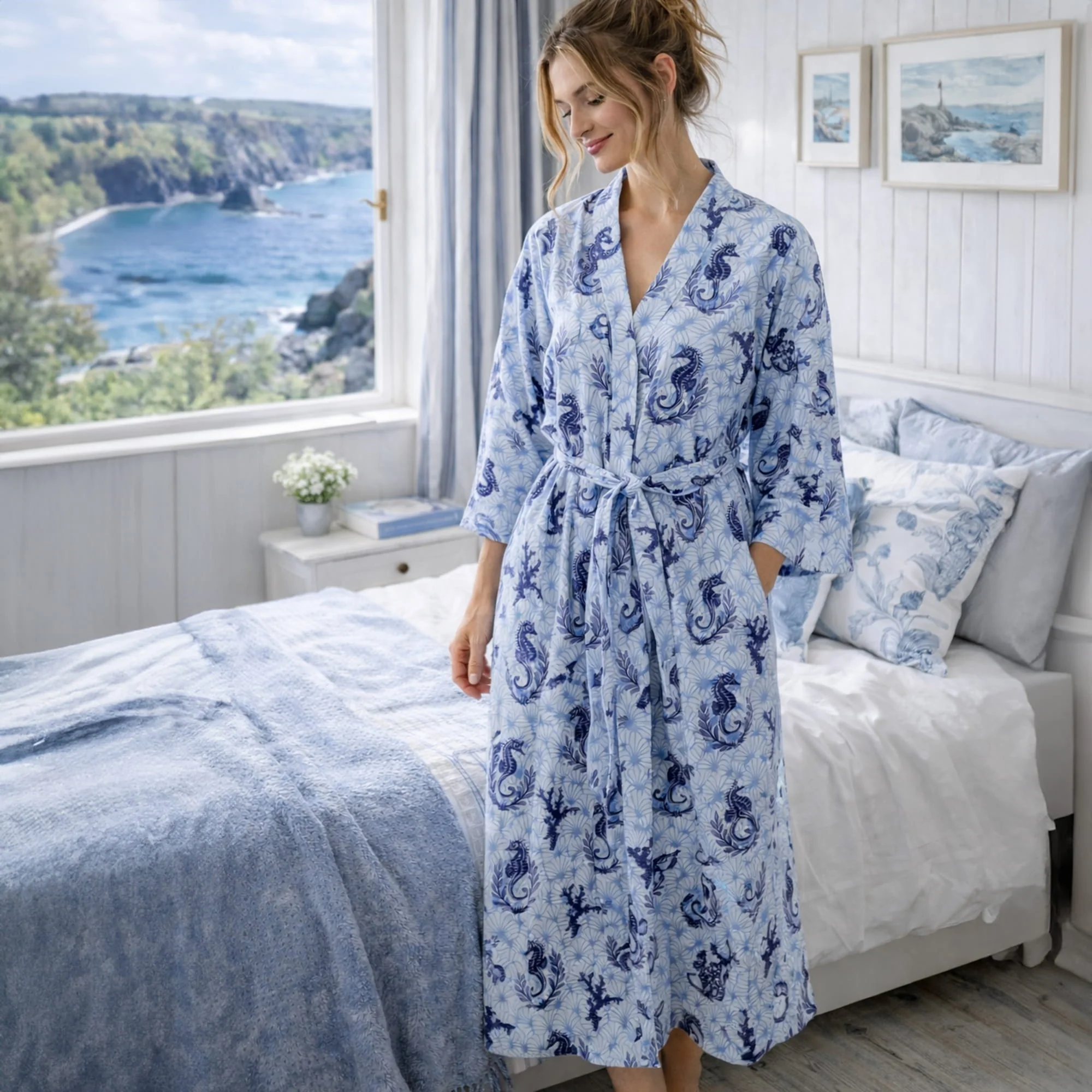 Sea Dream Dressing Gown - Sky & Navy - Image 4