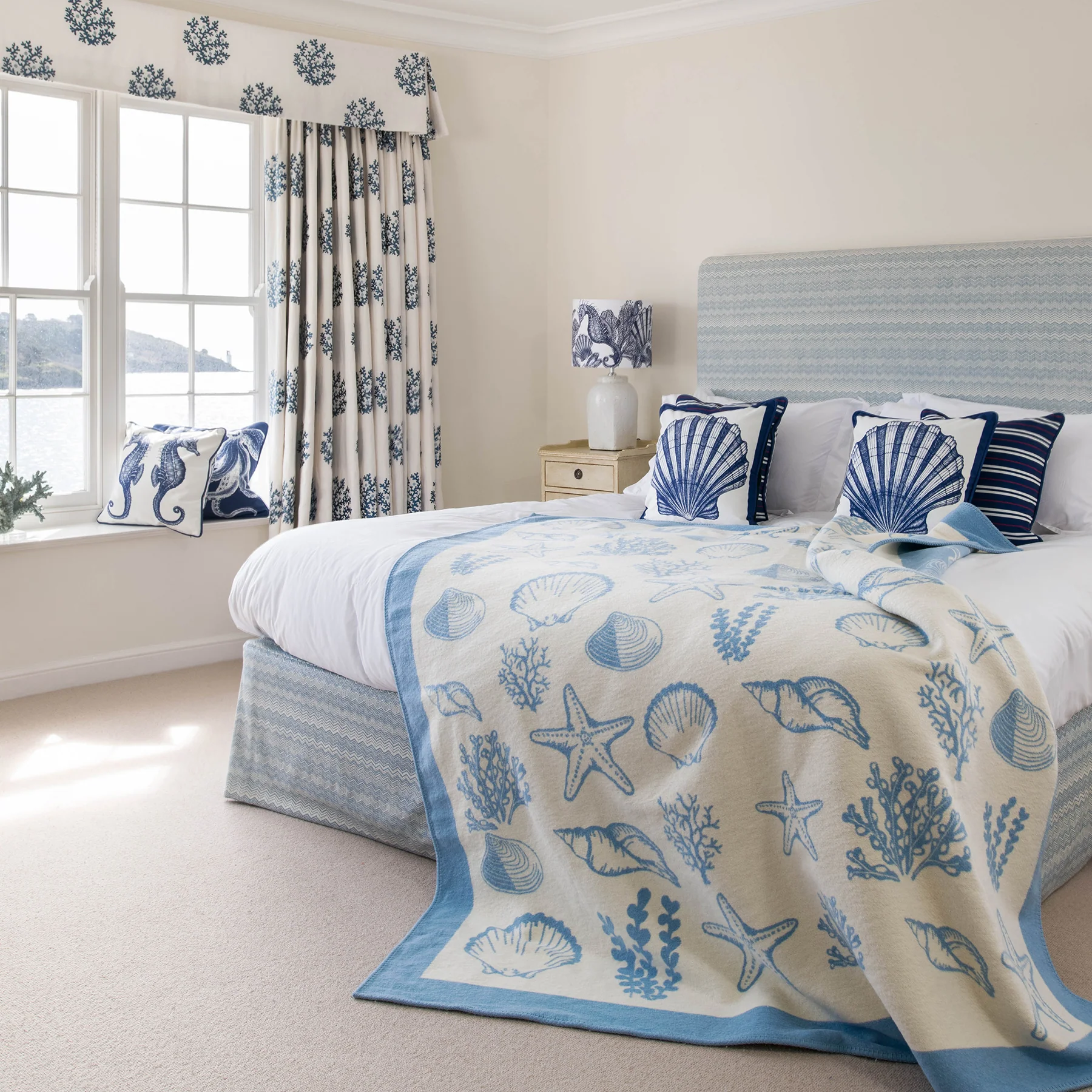 Soft Blue & Ecru Reversible Shell Throw - Image 5