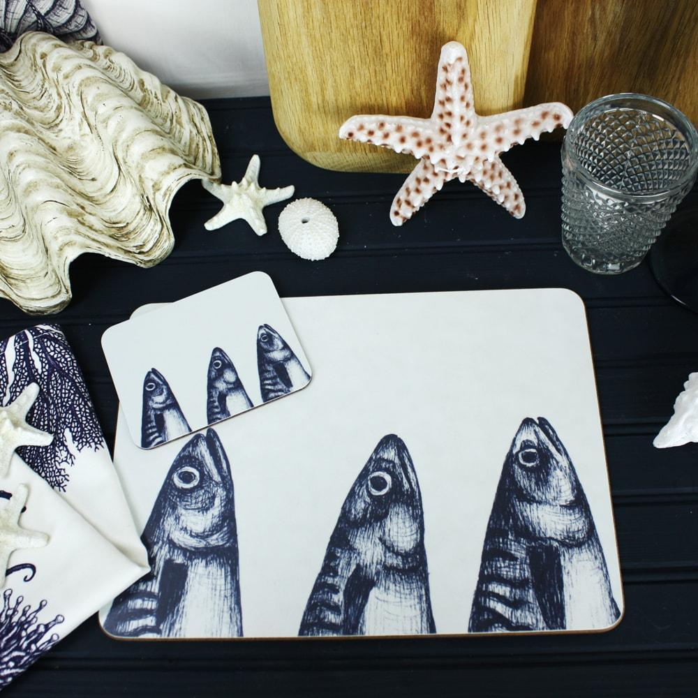 Blue And White Mackerel Heads Design Placemat - Image 3