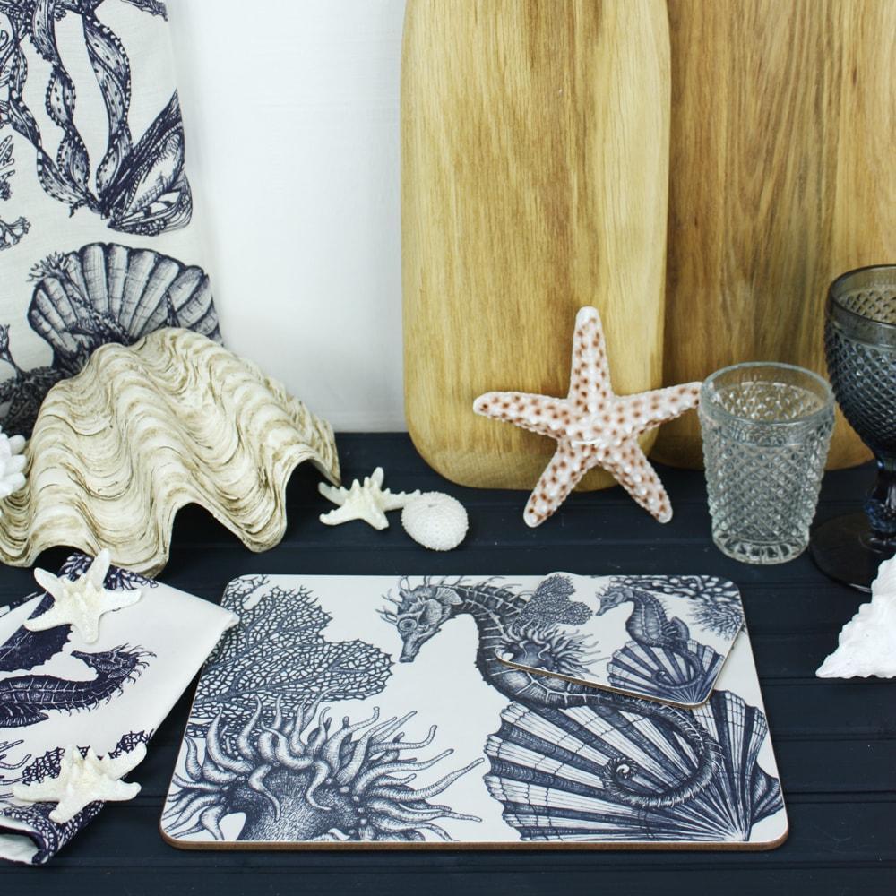 Blue And White Seahorse Design Placemat - Image 3