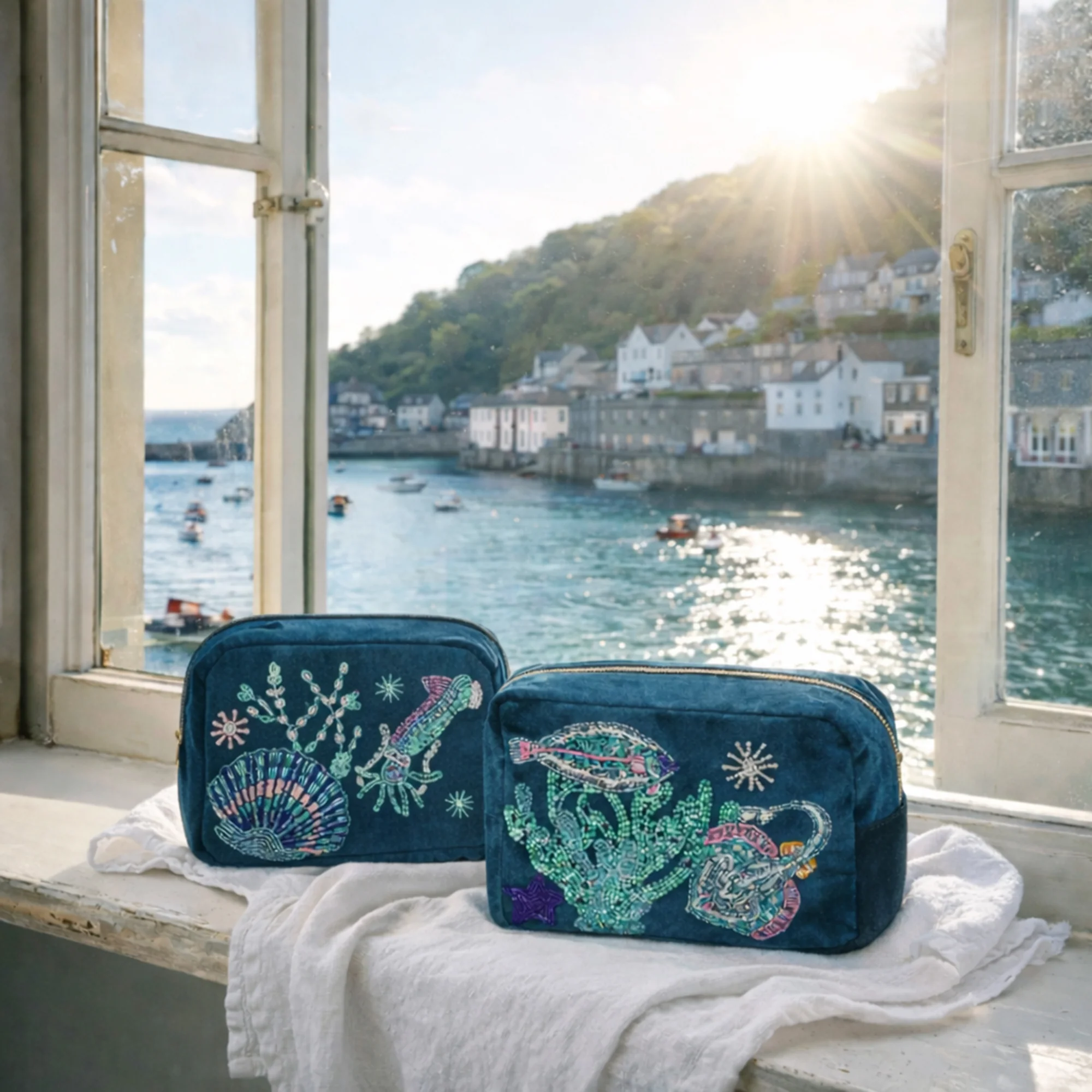 Velvet Beaded Scallop & Squid Cosmetic Bag - Image 5