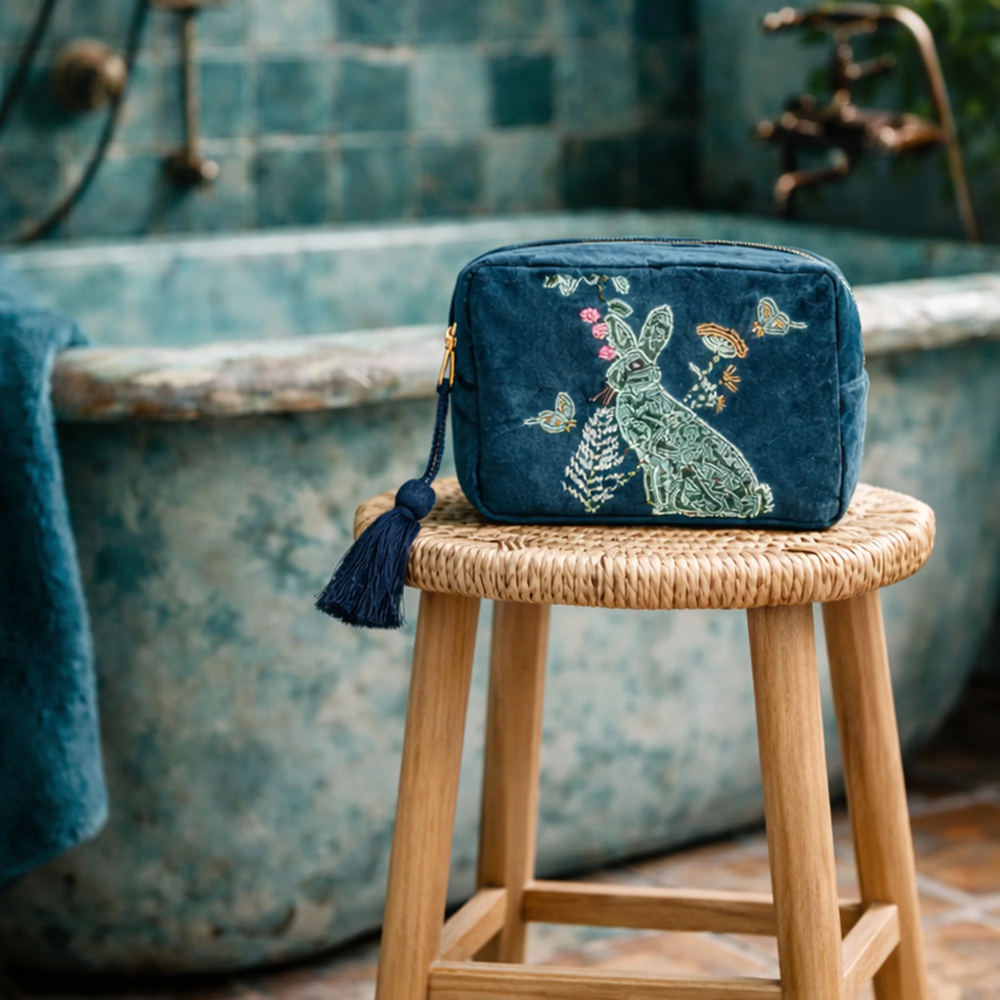 Velvet Beaded Hare Wash Bag - Image 5
